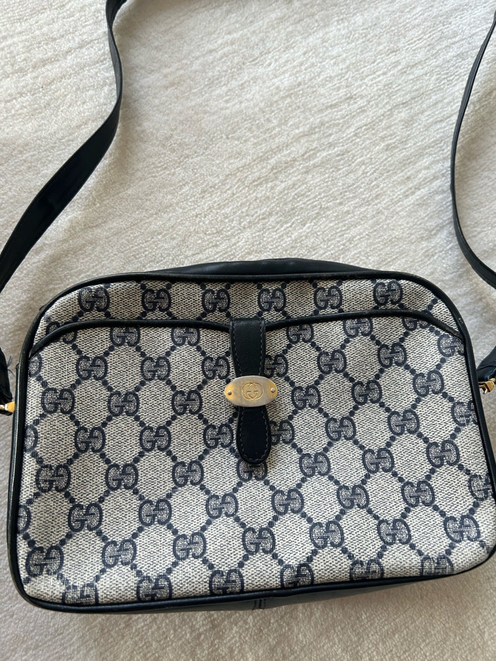 Gucci - Vintage Navy Blue Crossbody Bag with Signature Monogram